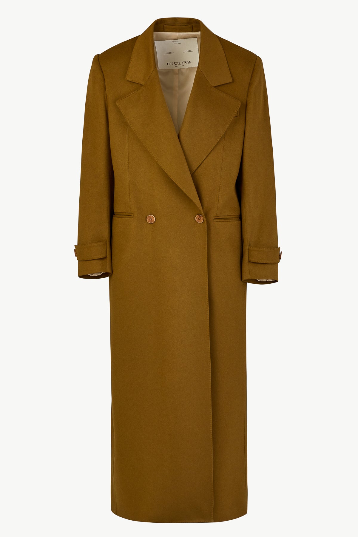 Full Length Two-Buttons Double-Breasted Cashmere Coat in Brown