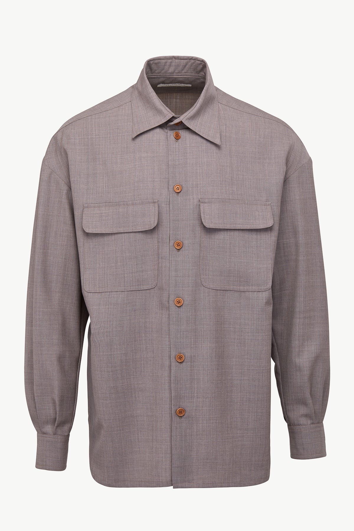 Wool Grisaille Shirt with Chest Pockets in Taupe Giuliva Heritage Wool Grisaille Shirt with Chest Pockets in Taupe Giuliva Heritage