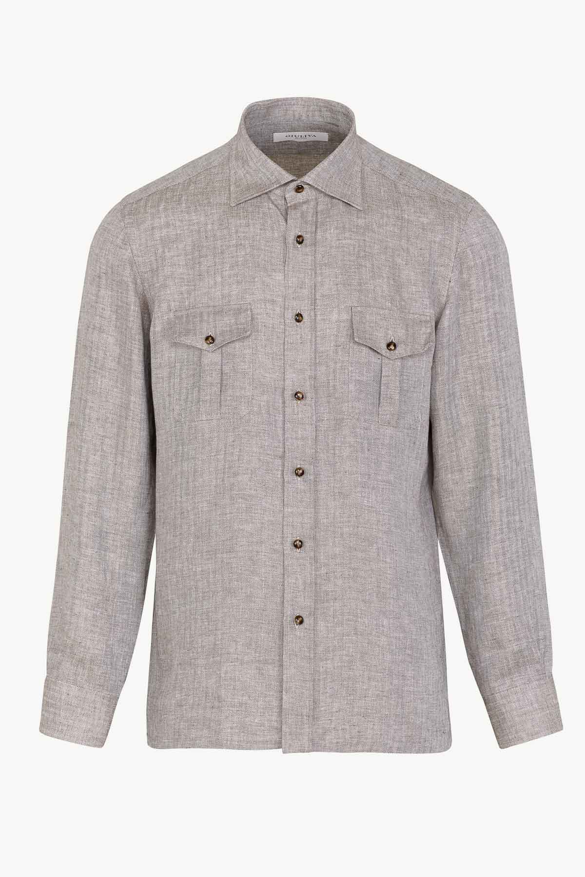 Antonio Shirt in Linen Herringbone