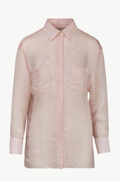 Linen and Silk Sheer Shirt in Pink with Patch Pockets and
