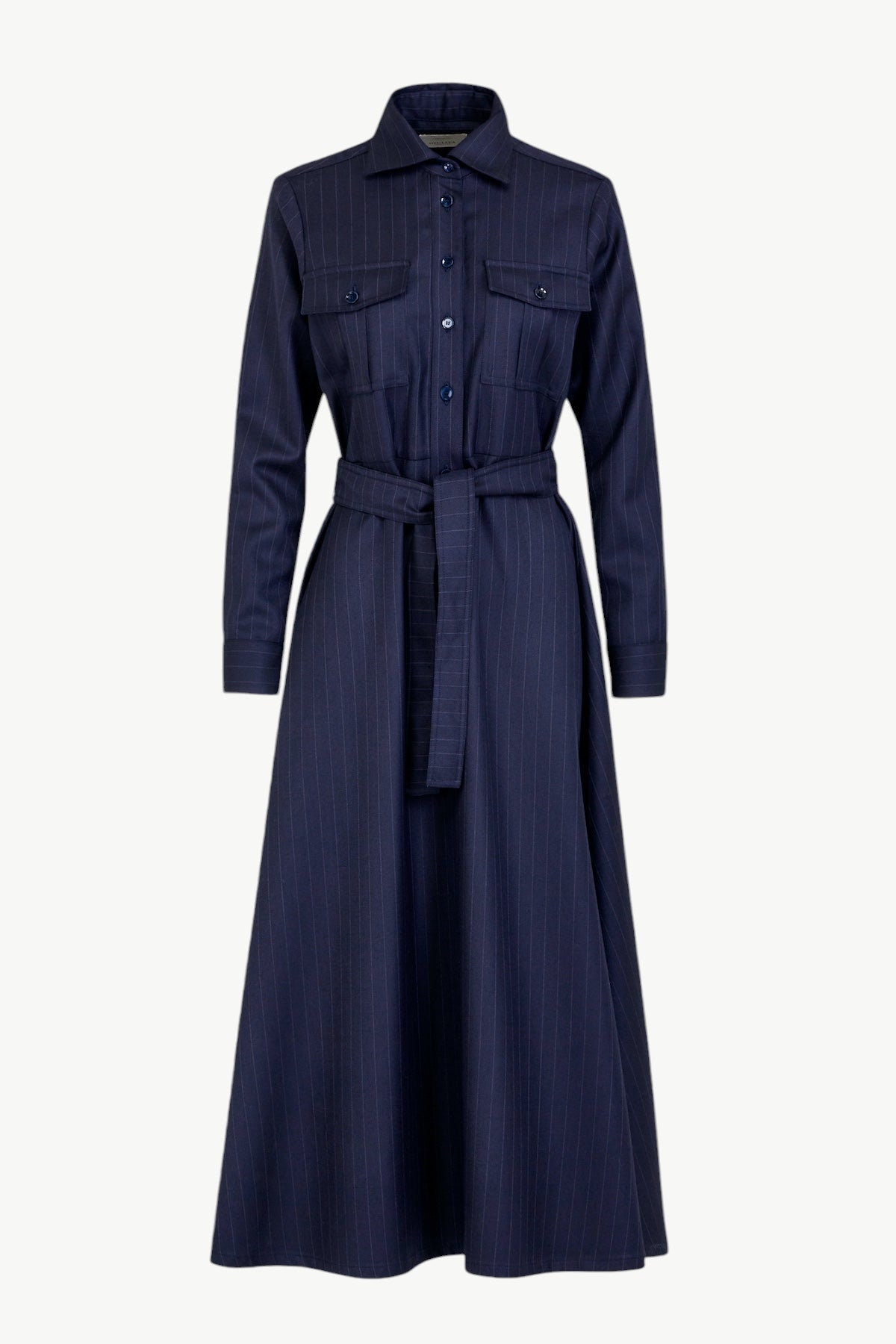 Dora Dress in Wool Pinstripe