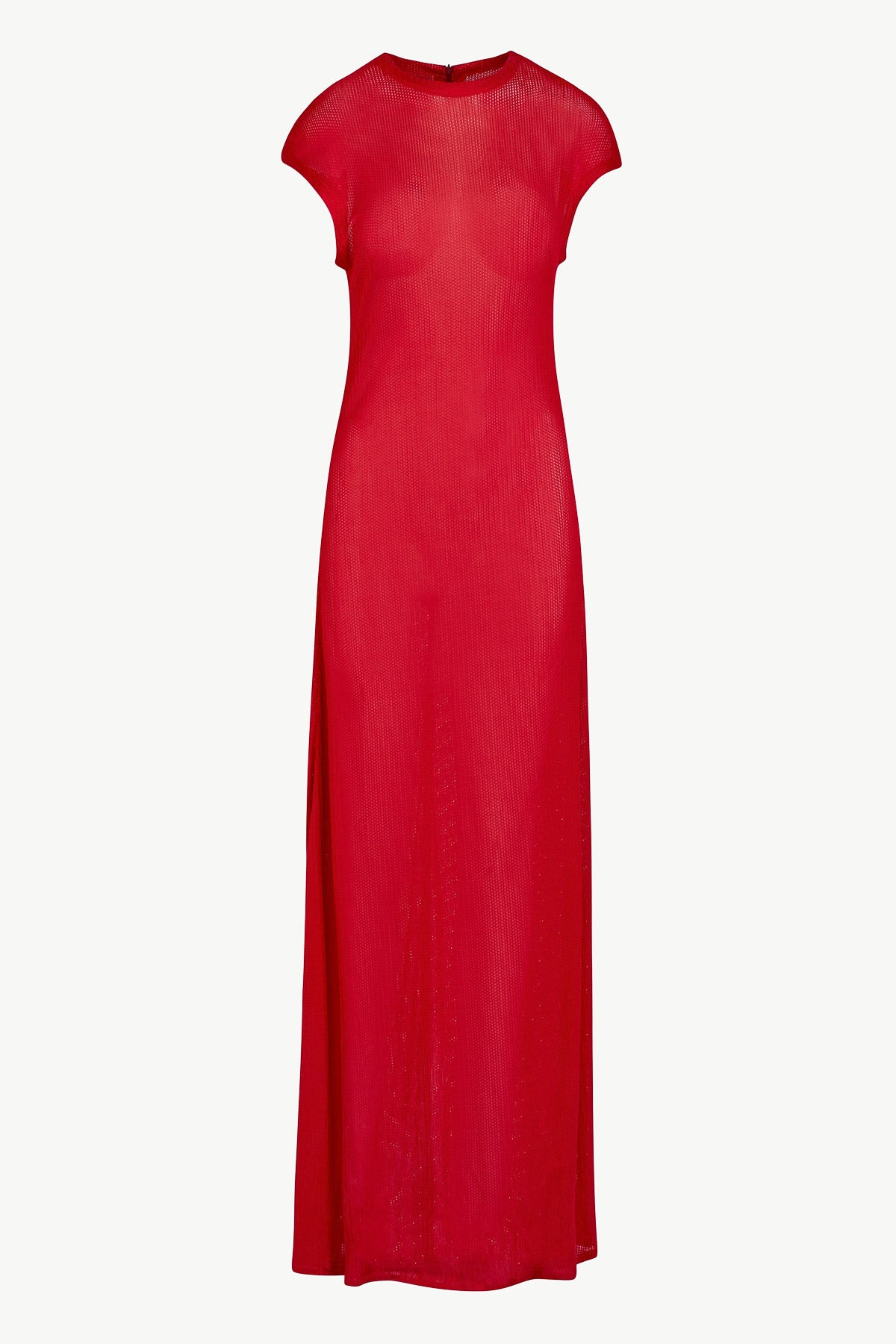 Sleeveless Full Length Dress in Red Soft Textured Viscose with High Round Neckline – Giuliva Heritage