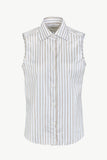 The Melissa Shirt Cotton and Silk White, Green & Mustard Stripes front