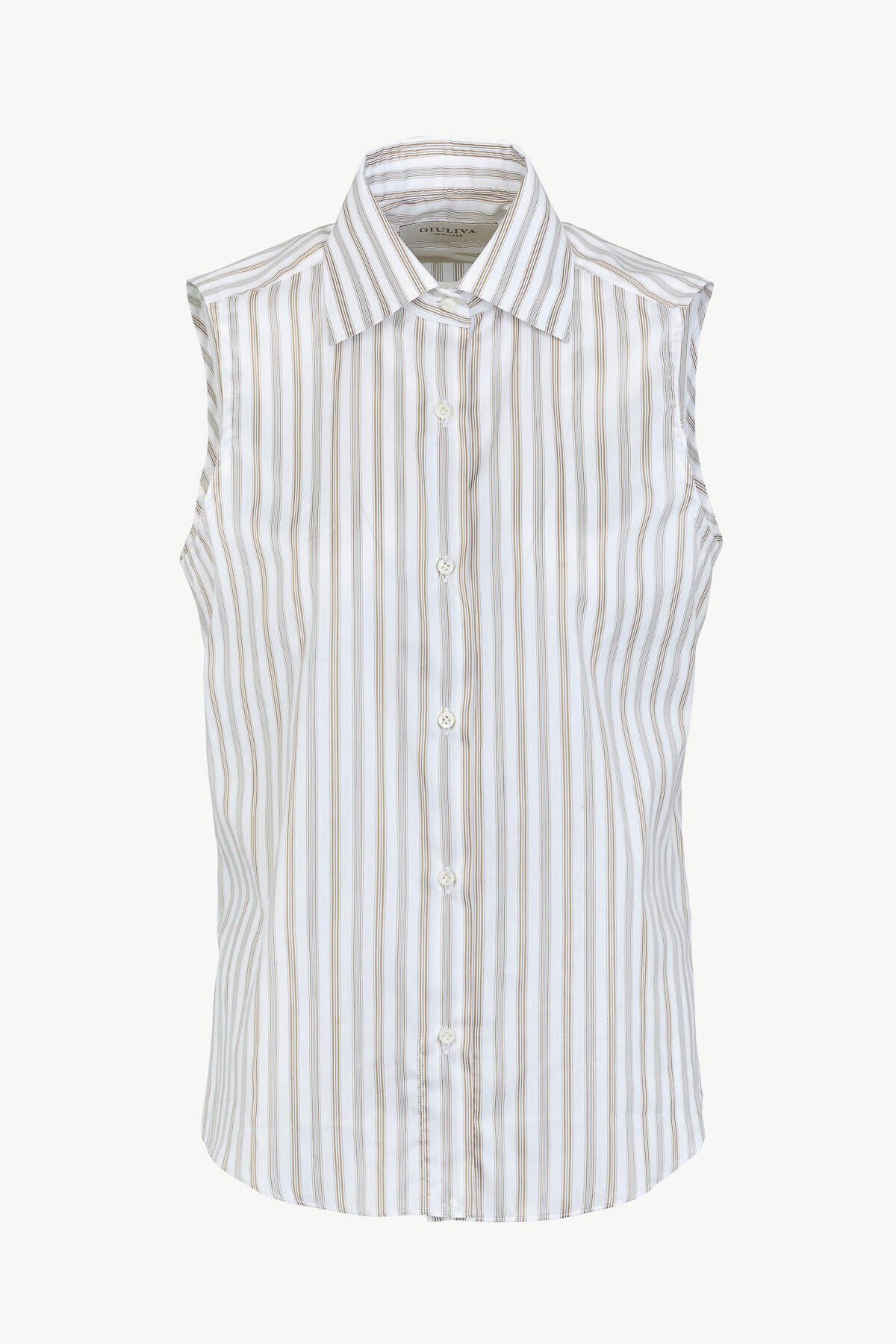 The Melissa Shirt Cotton and Silk White, Green & Mustard Stripes front