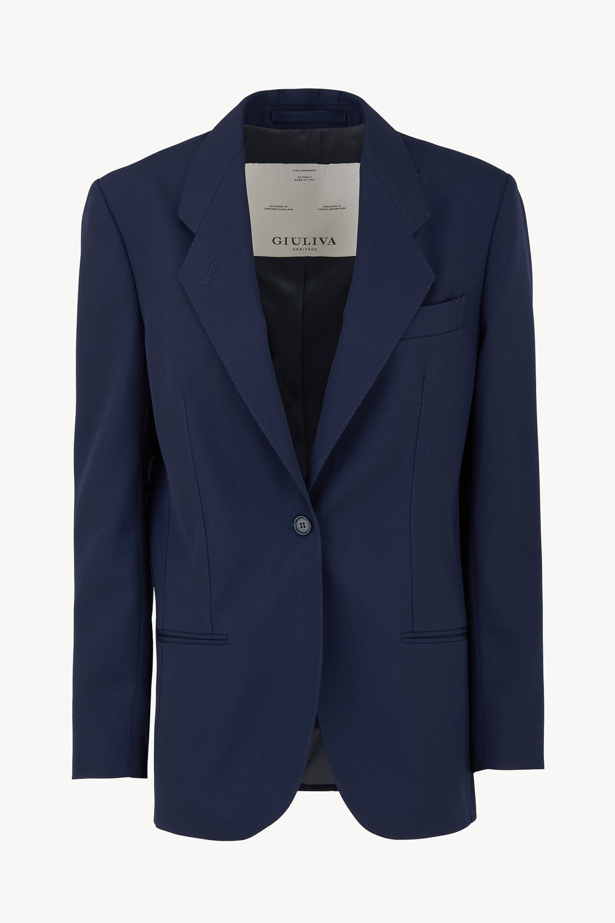 Virgin Wool Single Breasted Blazer in Navy Blue with Single Button ...