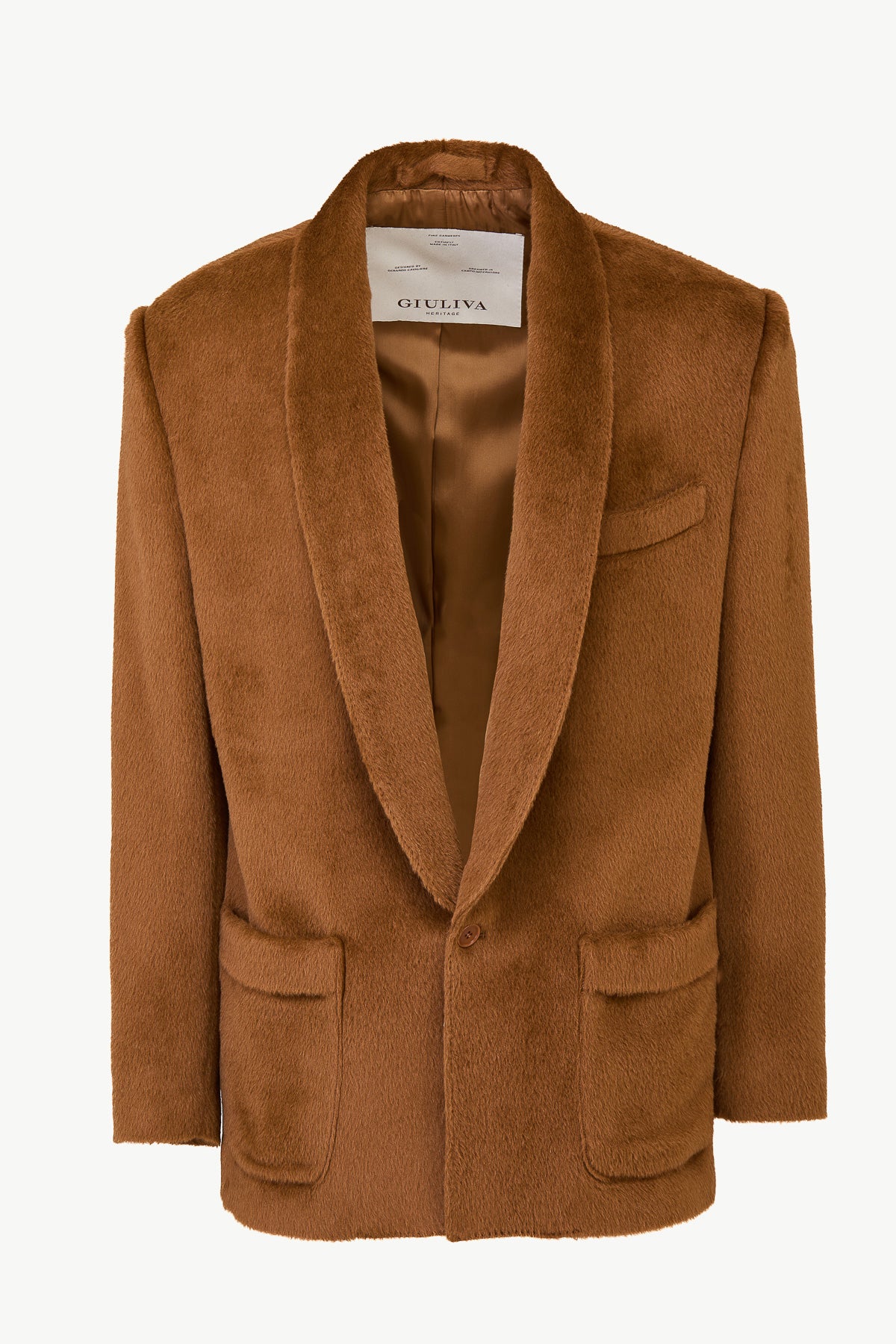 Wool Herringbone Blazer in Rust and Pecan with Notch Lapels